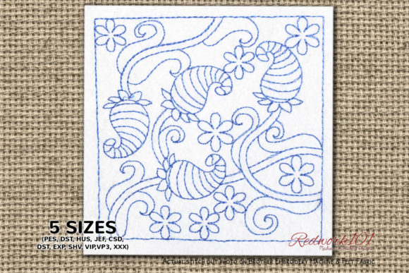 Abstract Floral Pattern Redwork
