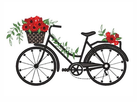 Bicycle with Flowers Embroidery Design