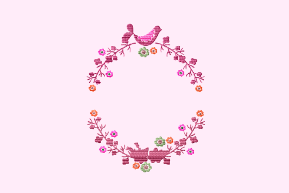 Bird Flower Wreath Embroidery Design