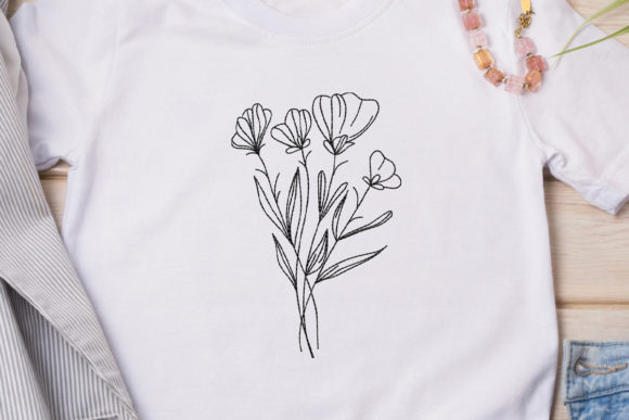 Flowers Line Art Embroidery Design